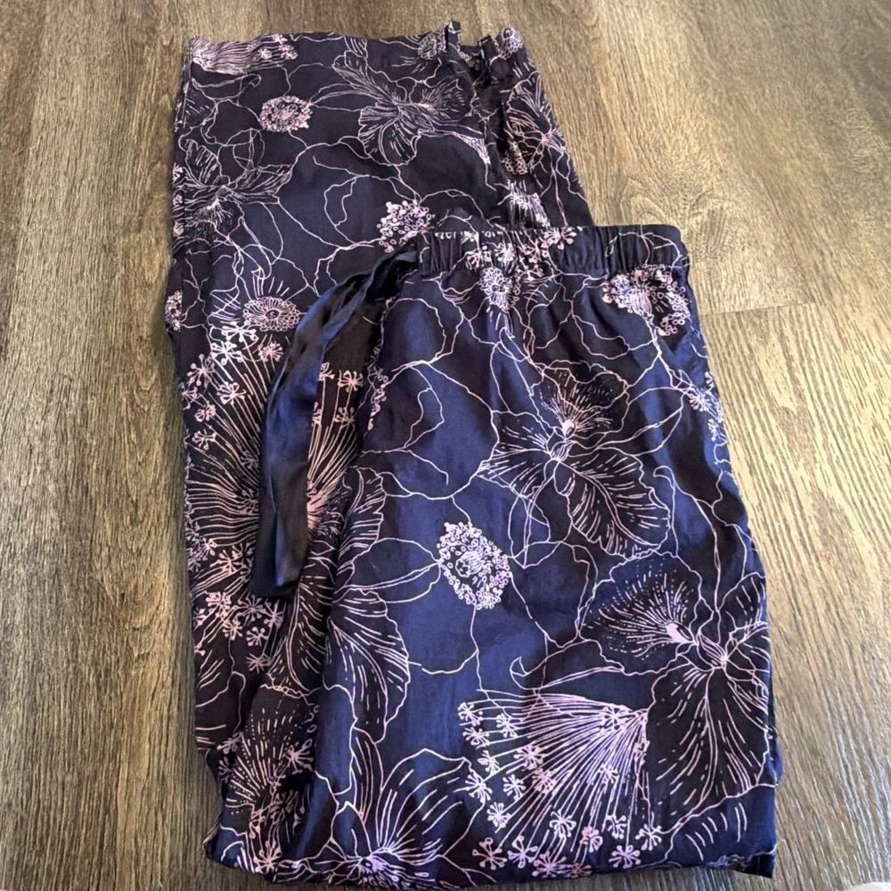 Victorias Secret Pajama Pants Large Adult Purple Floral Straight Casual Womens M - Picture 3 of 3